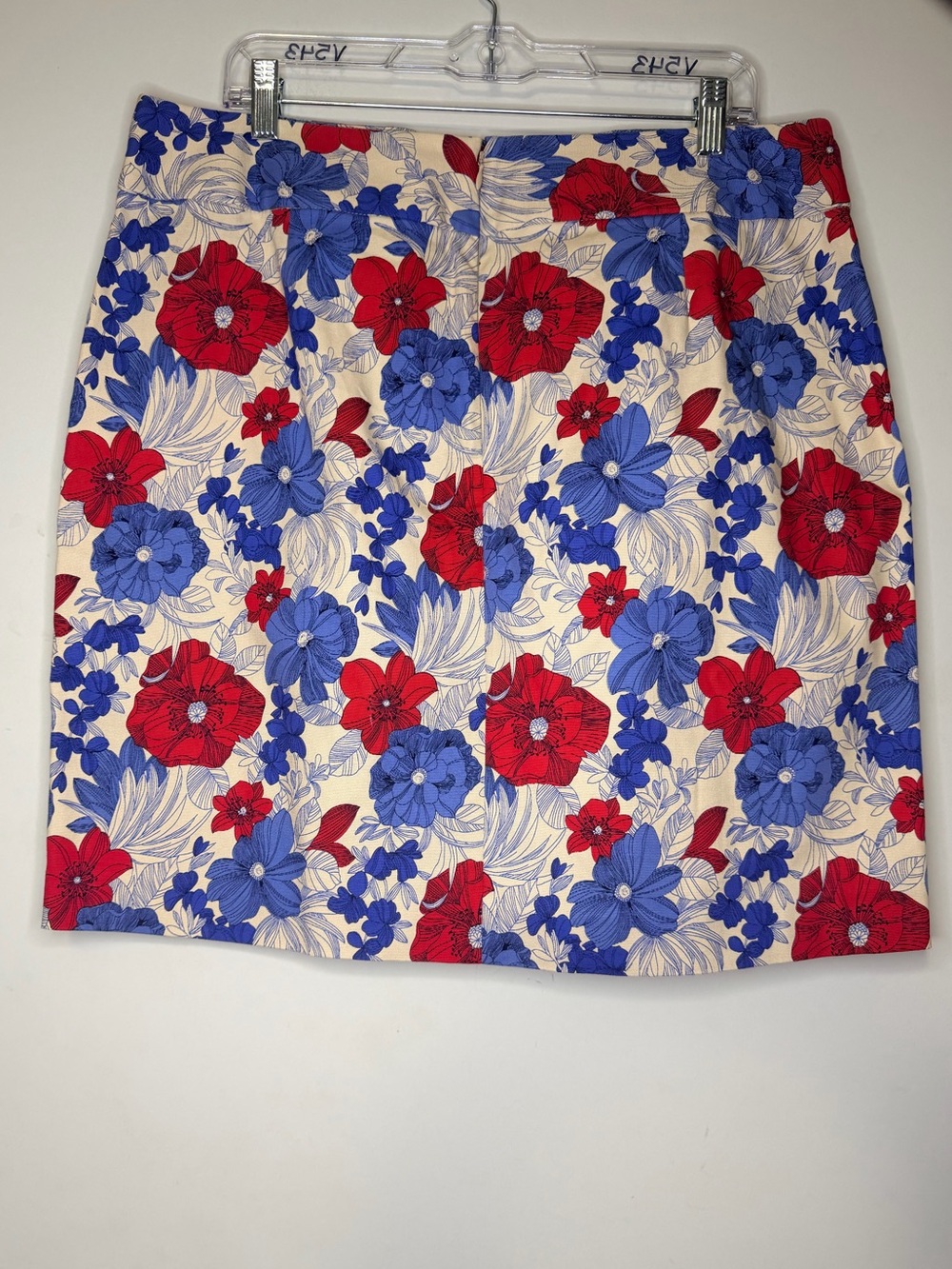Talbots Red & Blue Floral Mini Skirt on Cream Back Zip Size 16 SKU A13 - Picture 3 of 7